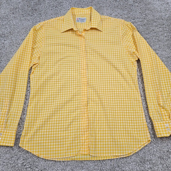 Turnbull & Asser Top Women 16 Yellow Gingham Plaid Button Up Long Sleeve England - Picture 3 of 9